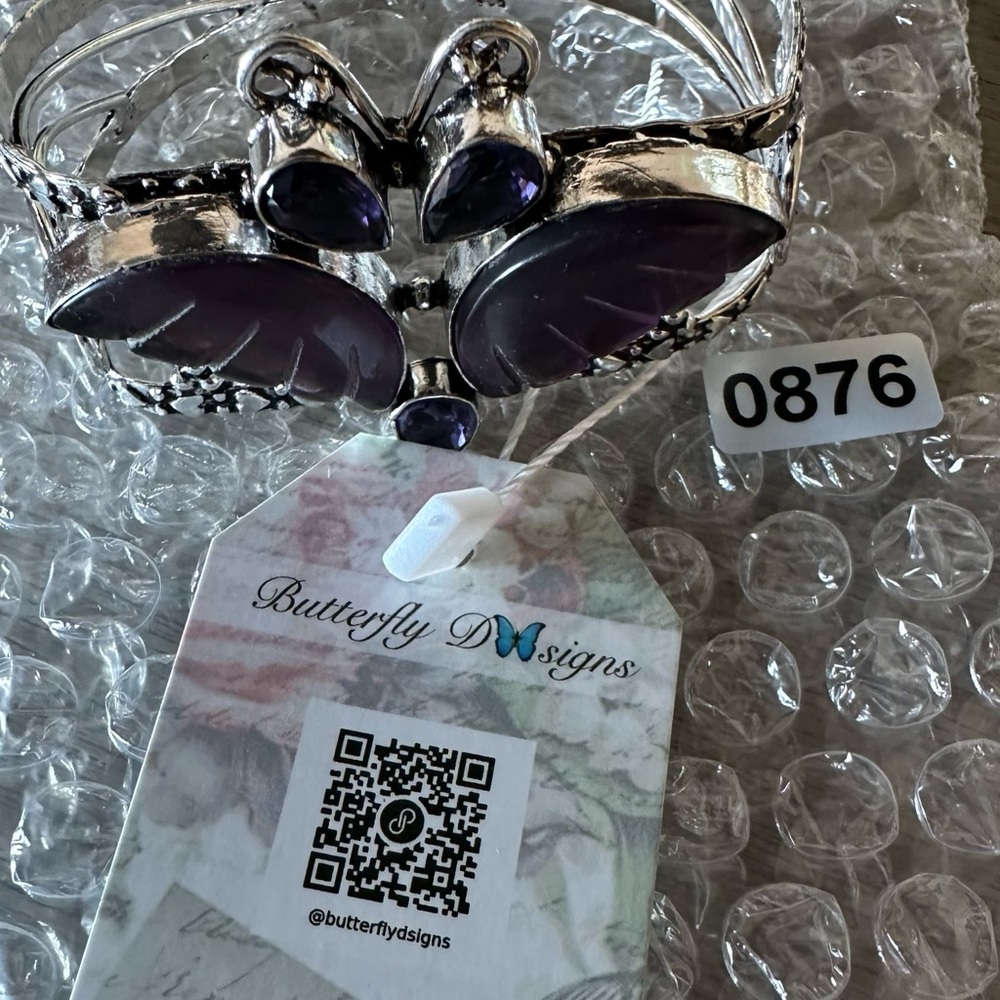 🆑 0876 Amethyst Handmade Adjustable Bangle Statement Bracelet Silver Cuff - Picture 10 of 10